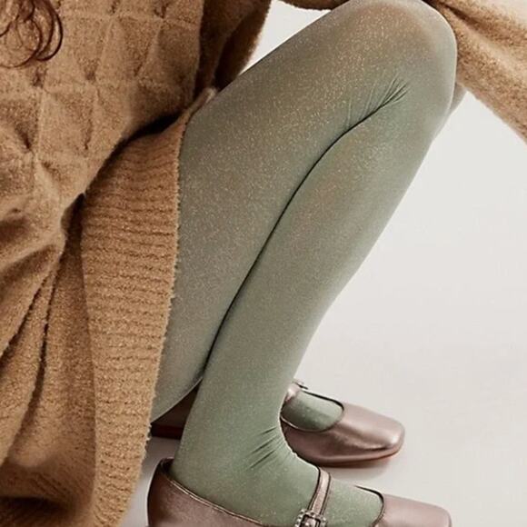 Free People All That Shimmers Tights in Sage One Size NWT - Picture 1 of 3